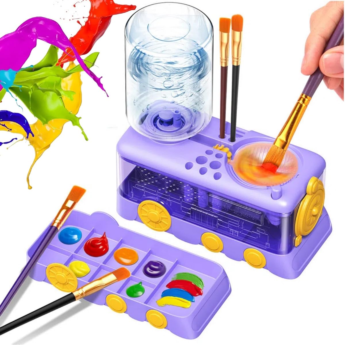 Paint Brush Cleaner Rinser Water Circulation Dispenser,Brush Rinser &amp; Dispenser,Palette Painting Supplies for Watercolor Acrylic,Art Brush Cleaner Tool Gift for Artists,Adults,Beginners (1, Purple)