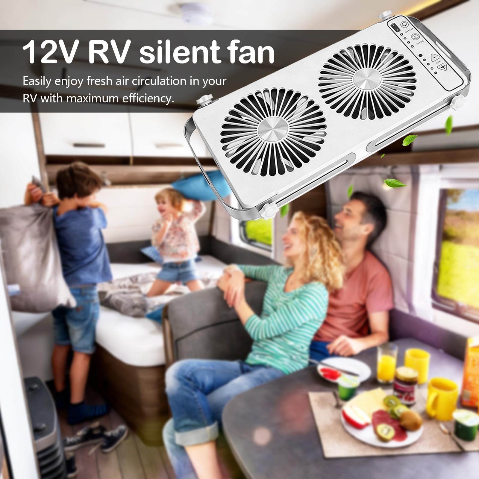 Ventilador De Techo Para Autocaravana, 12v Ventilador De Doble Fila Para Ventanas De Techo De Autocaravana Con 4 Velocidades Para Caravanas Camiones Y Furgonetas Extensible 37 A 59 Cm (Blanco)