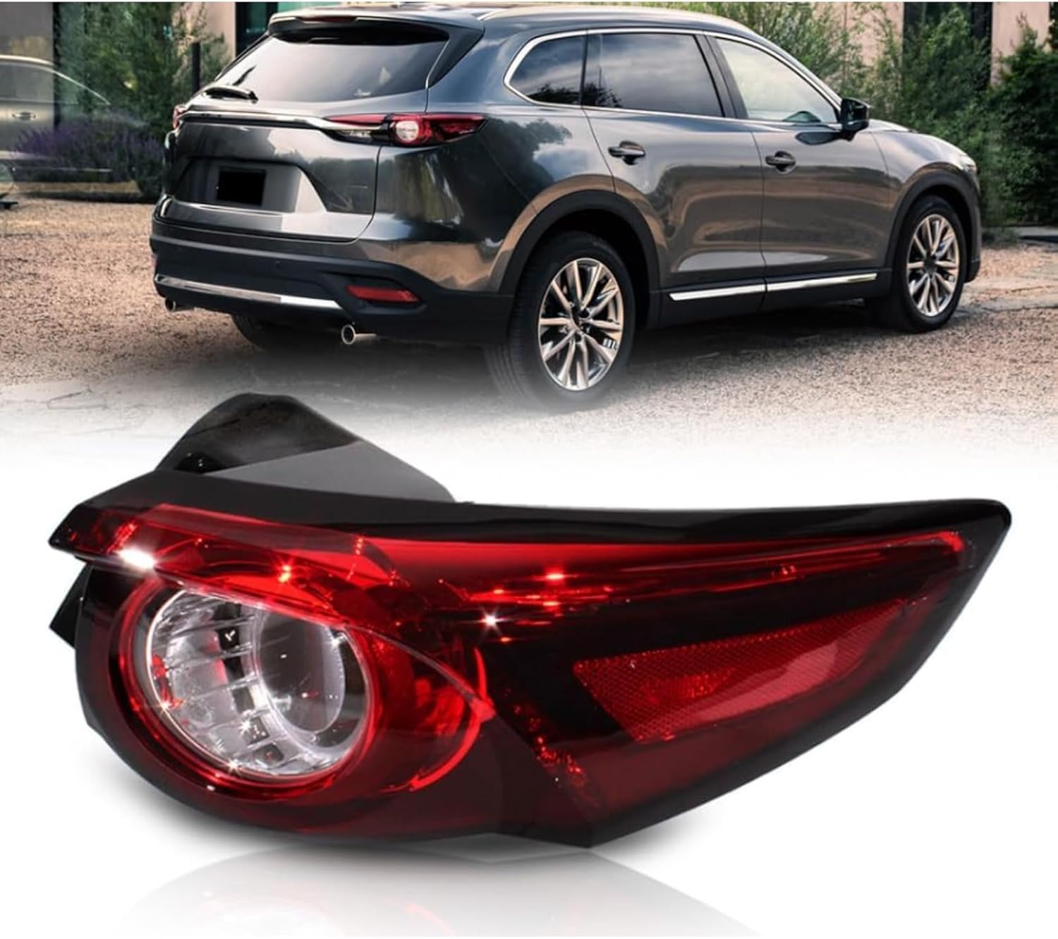 Passenger Side Rear Tail Lights Lamps Fit for Mazda CX9 CX-9 2016 2017 2018 2019 2020 2021 2022 2023, Red, With Bulbs, Rear Brake lights, Turn Signal, Low Configuration, TK49-51160