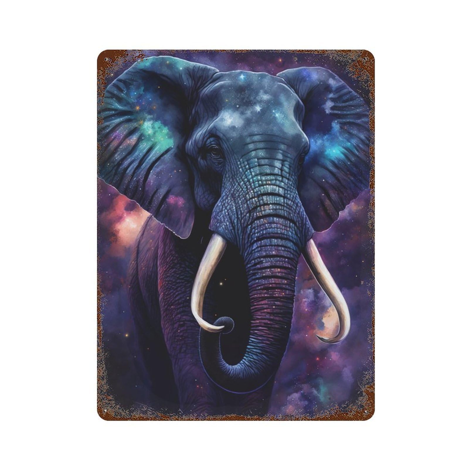 Cosmic Elephant Art Print-2 15.7"x11.8" Vintage Rust Metal Sign, Classic Wall Plaque for Pub, Kitchen And Man Cave Decor