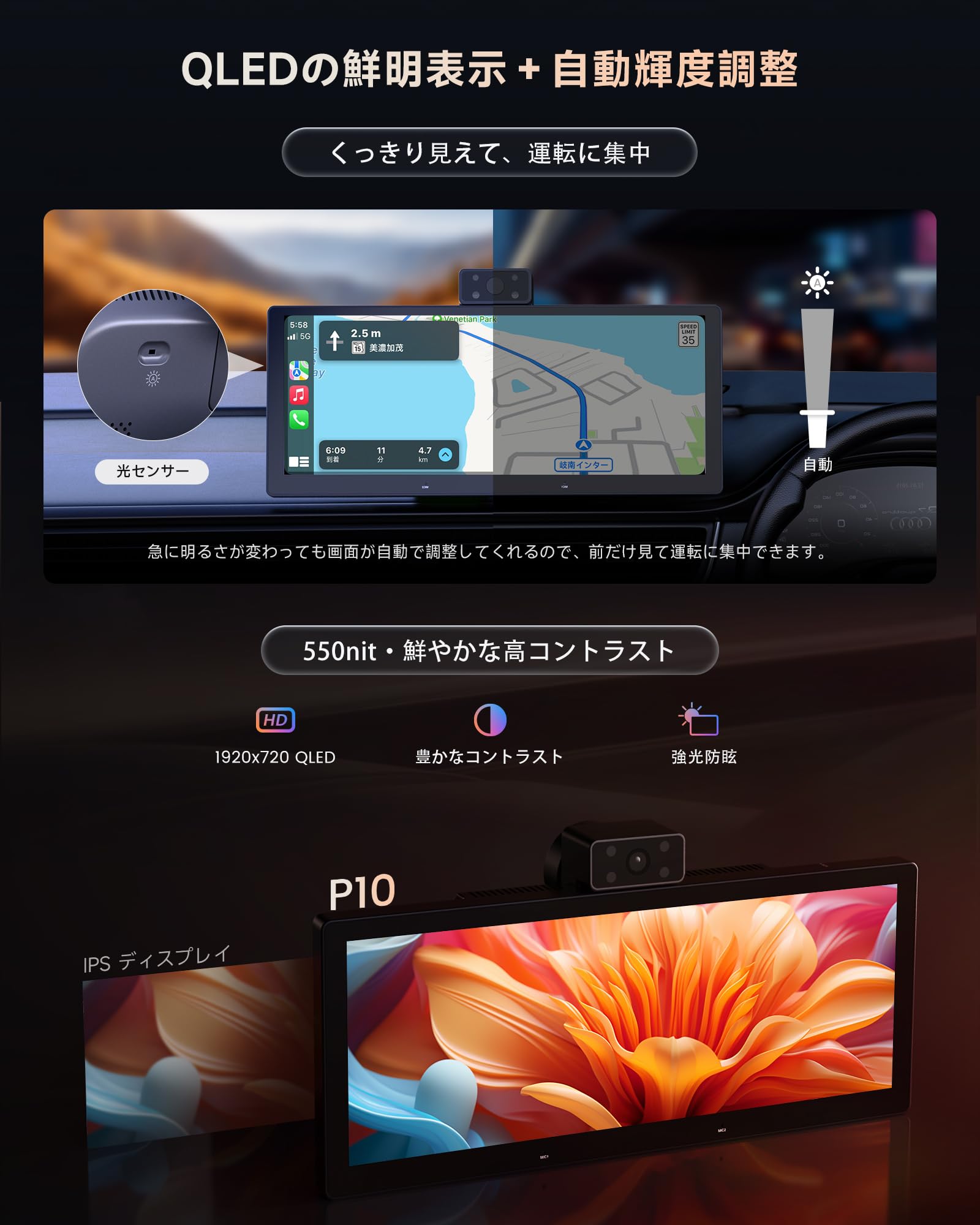Amazon.co.jp: P10 ポータブルナビ 10.25インチ【QLED】 Androidナビ