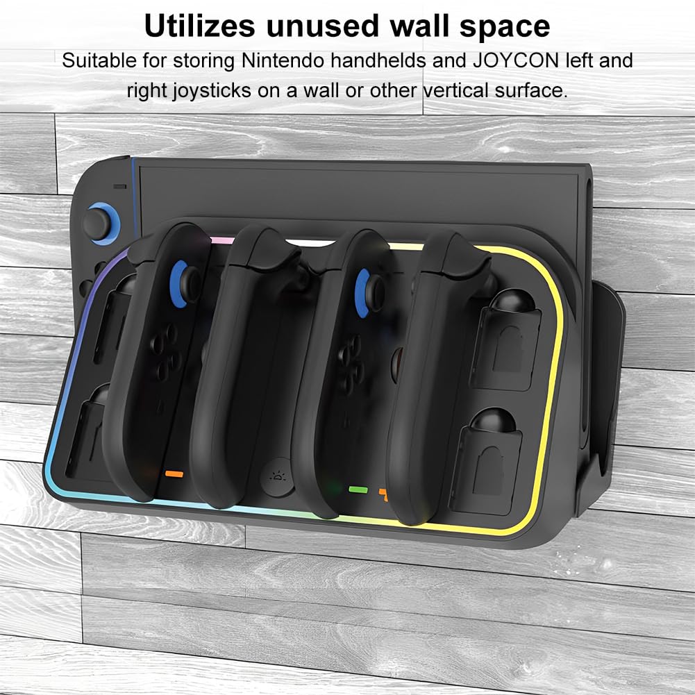 Stazione di ricarica da parete per Switch2 con illuminazione RGB personalizzabile supporto per 4 controller e 4 schede