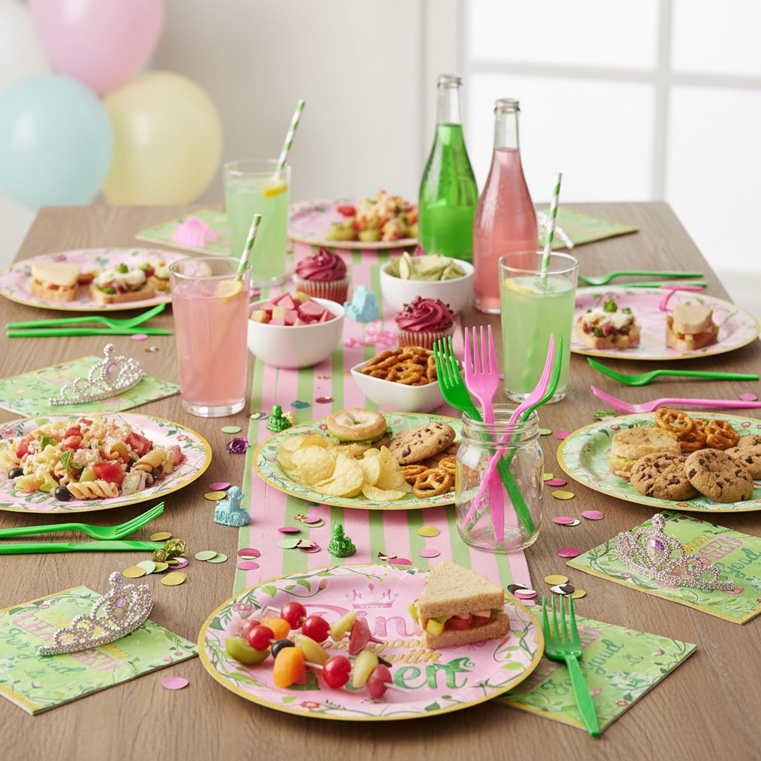 96Pcs Wicked Party Supplies Pink & Green Birthday Party Decorations, Magic Castle Witch & Princess Party Tableware Set Plates and Napkins, Forks for Girls Childen 24 Guests - Image 5