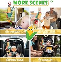 Vista 5 de Juguetes colgantes para cuna y asiento de automóvil para bebés de 0 a 12 meses con arrugados, chirriantes y mordedores, juguetes sensoriales suaves