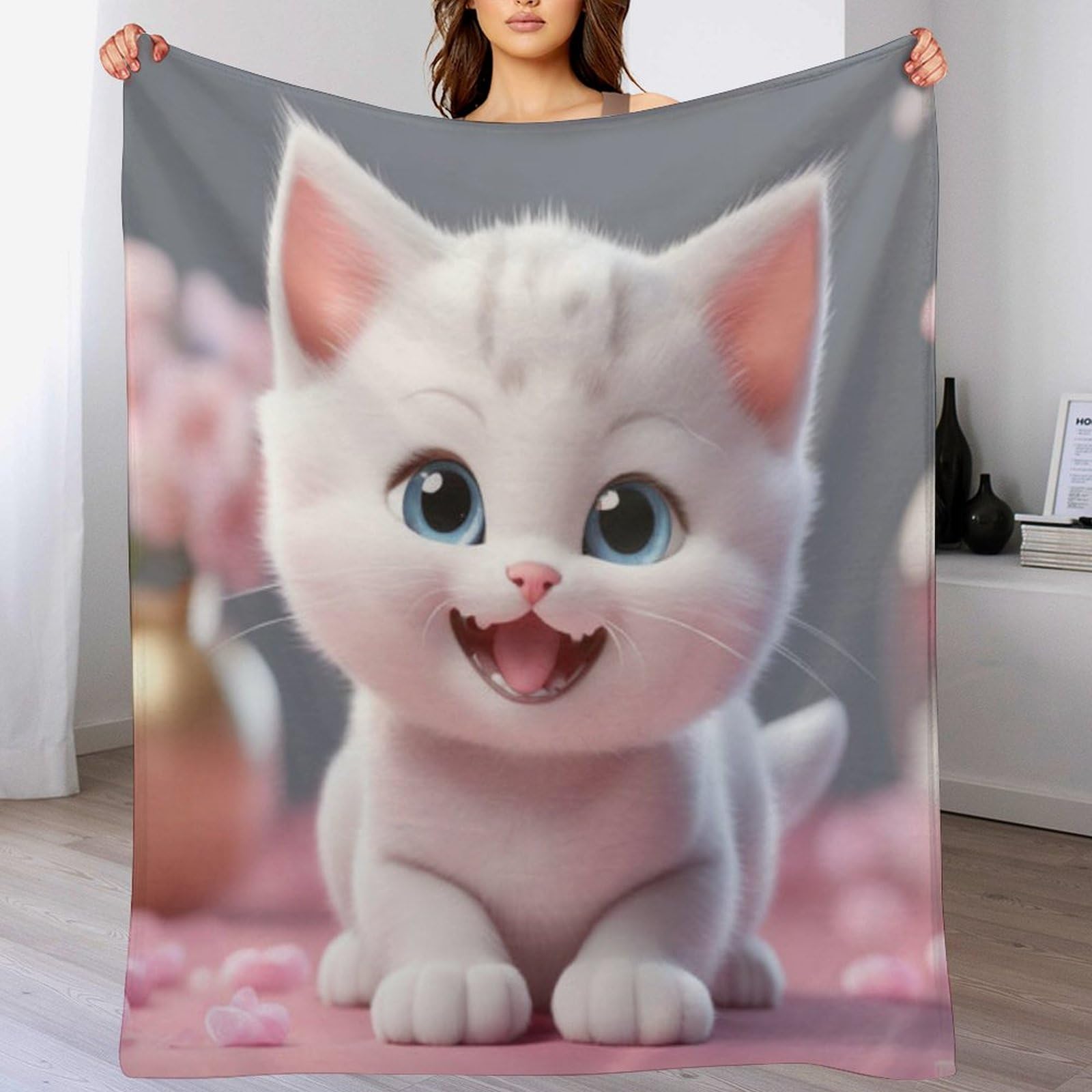 Couverture polaire chat doux et chaud : plaid flanelle jeté de canapé et couvre-lit