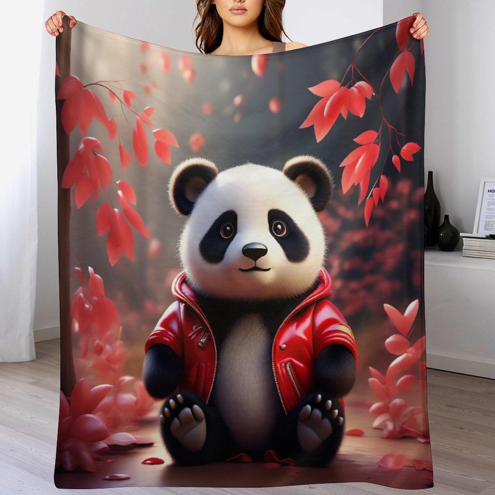 Couverture panda douce en flannel 130x180cm pour cocooning sur le canapé
