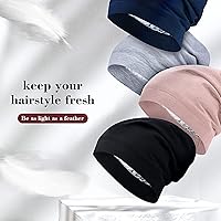 Vista 5 de 4 Pieces Satin Lined Beanie Cap Satin Sleep Lined Hat Slouchy Beanie Hat Night Silk Hair Cap for Women Men