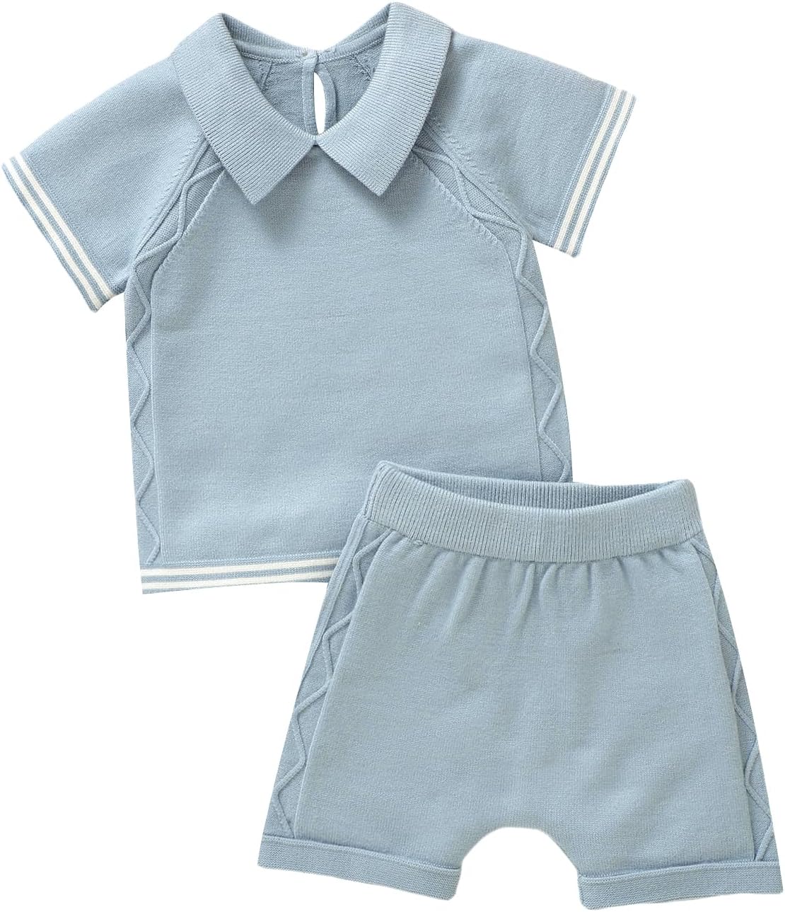 Baby Boy Girl Clothes Baby Knit Outfits Set Summer Clothes Soft Solid Short Sleeve Top and Shorts for 6-18M