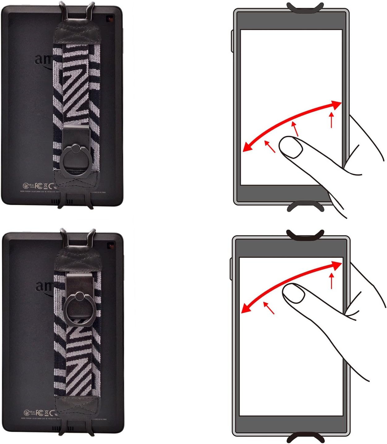 TFY Security Hand Strap with 360°Rotation Metal Ring Finger-Grip Holder & Stand for Fire HD 8 / Fire HD 10 and Other Tablets (ONE Piece)