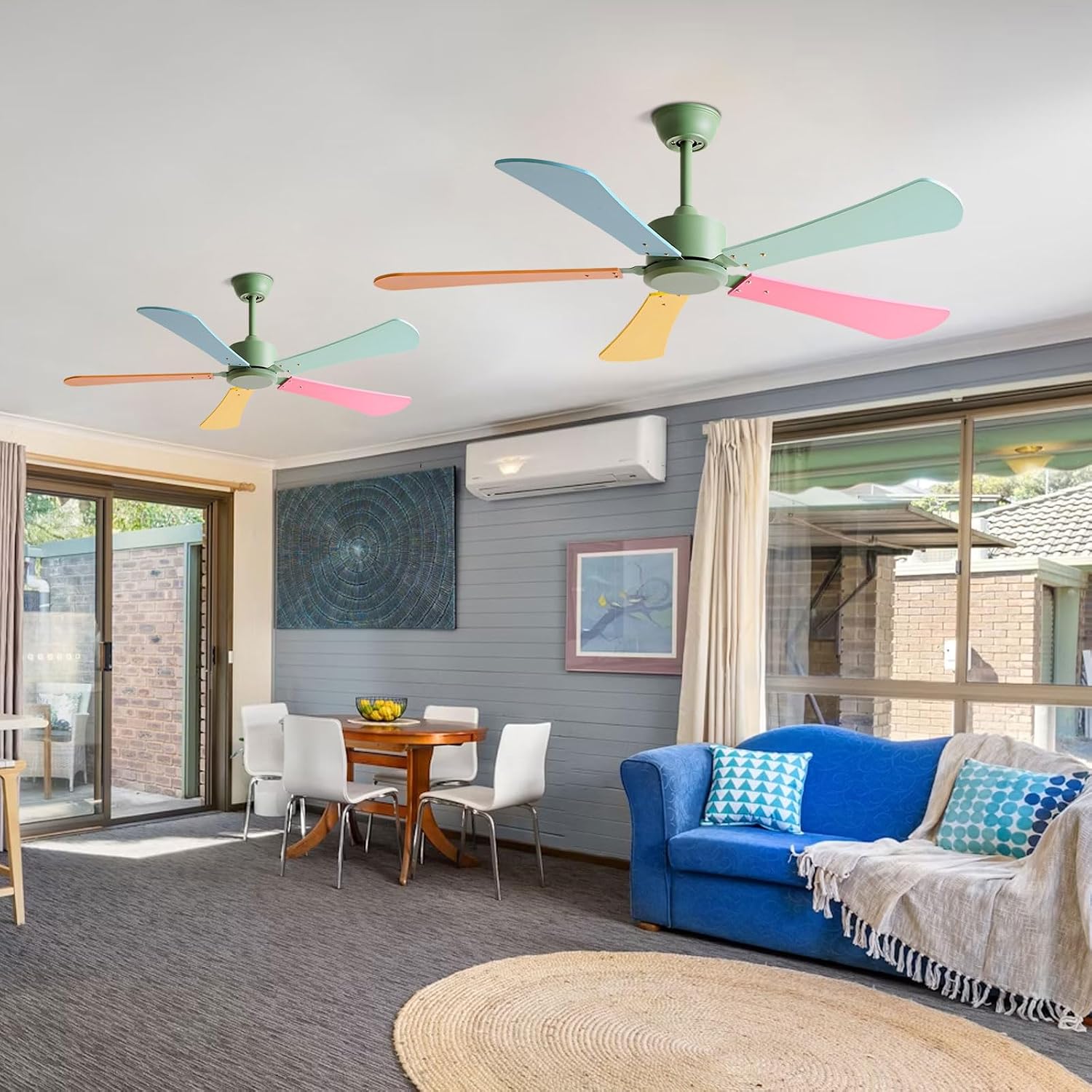 Quiet 42in Ceiling Fans Without Lights Modern Colorful Ceiling Fans with Remote Control, 6 Speeds Reversible DC Motor Ceiling Fan No Lights for Children's Bedroom Living Room