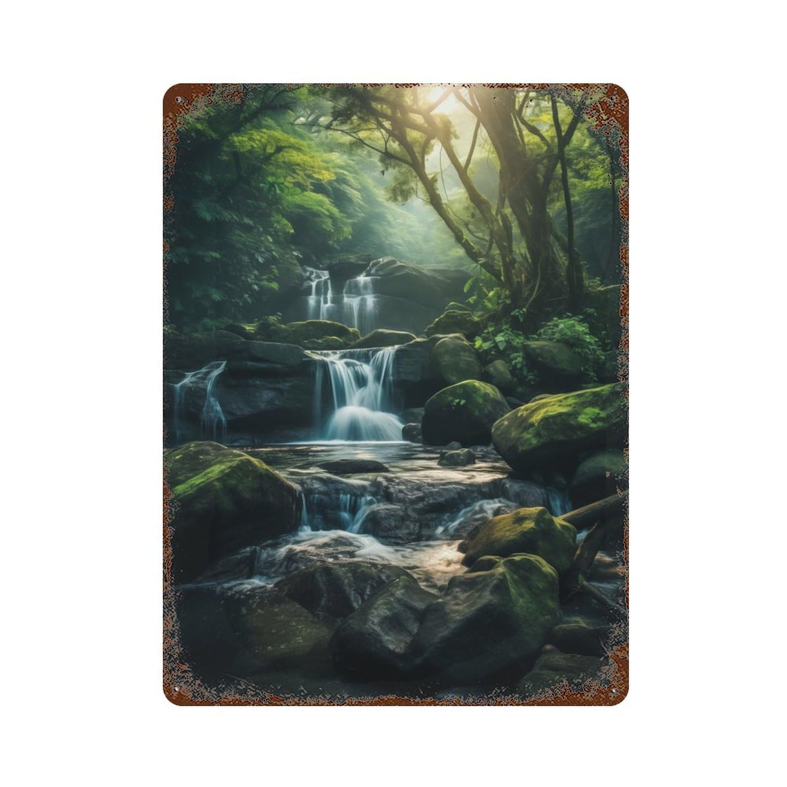 Waterfall in Green Nature Vintage Rust Metal Sign 15.7"x11.8", for Basement, Hobby Room And Garage Decor, Farmhouse Wall Decor
