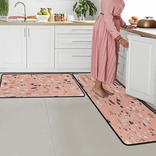 Miniatura 7 de Tapete de cocina acolchado con patrón de superficie texturizada de mármol, antifatiga, juego de 2 piezas, duradero, resistente a las manchas, parte