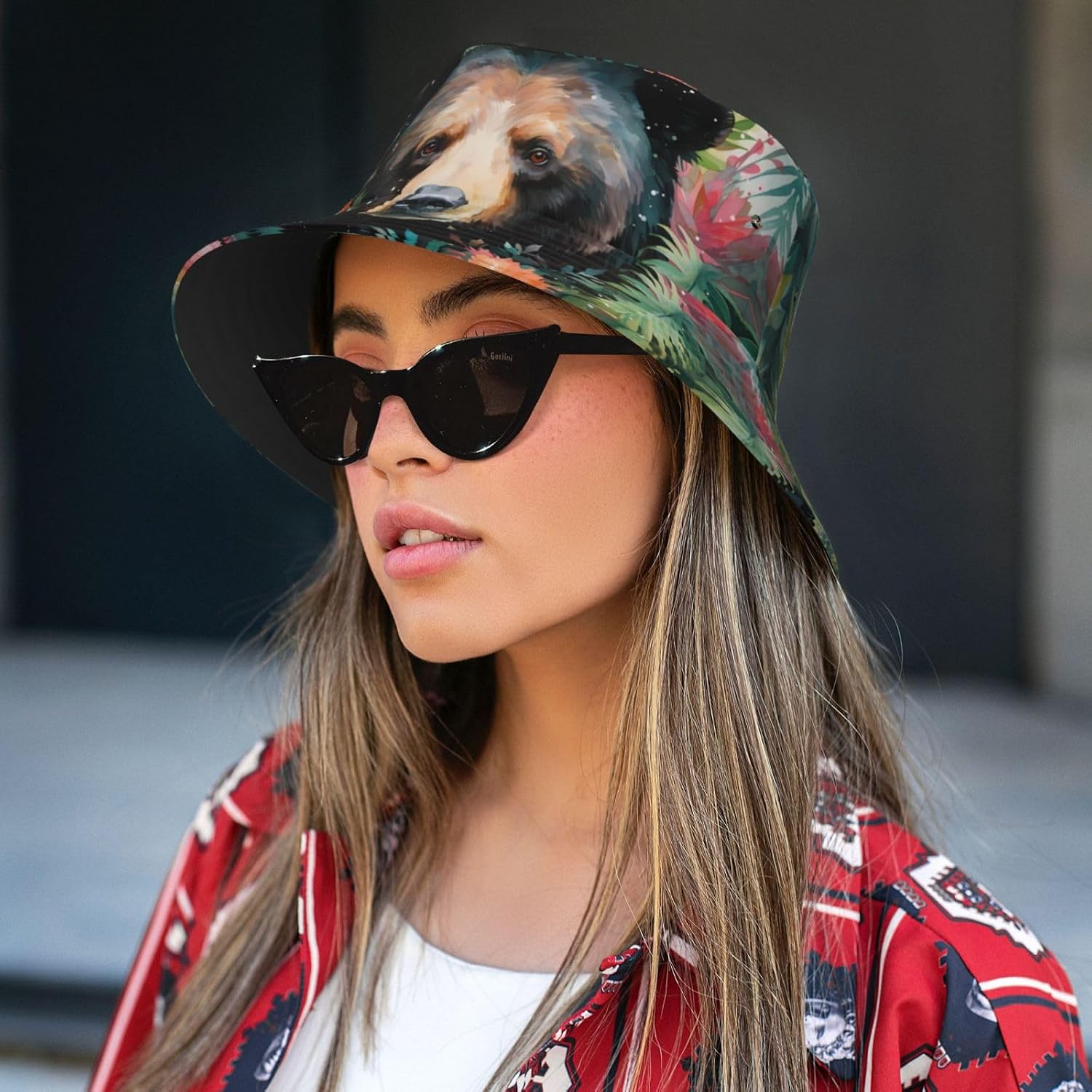 Watercolor Bear Prints Summer Outdoor Travel Bucket hat, a Beach Sun hat Suitable for Both Men and Women Black