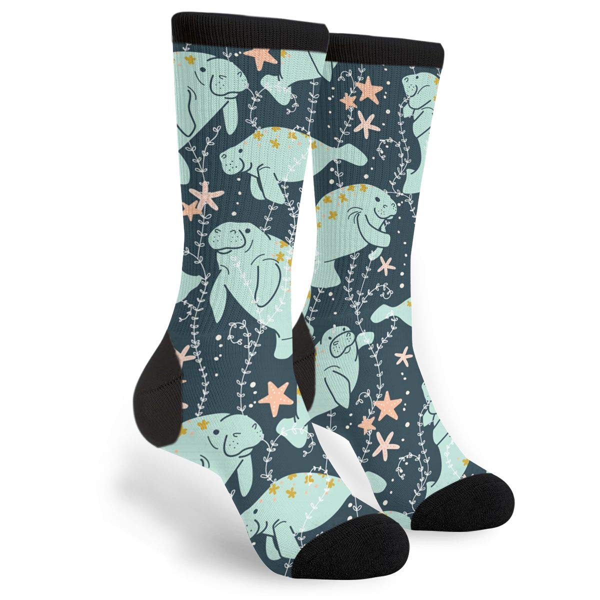 Wpamlrta Unisex Socks Manatee Running Socks Funny Novelty Crazy Crew Men's Women's Casual Dress Socks