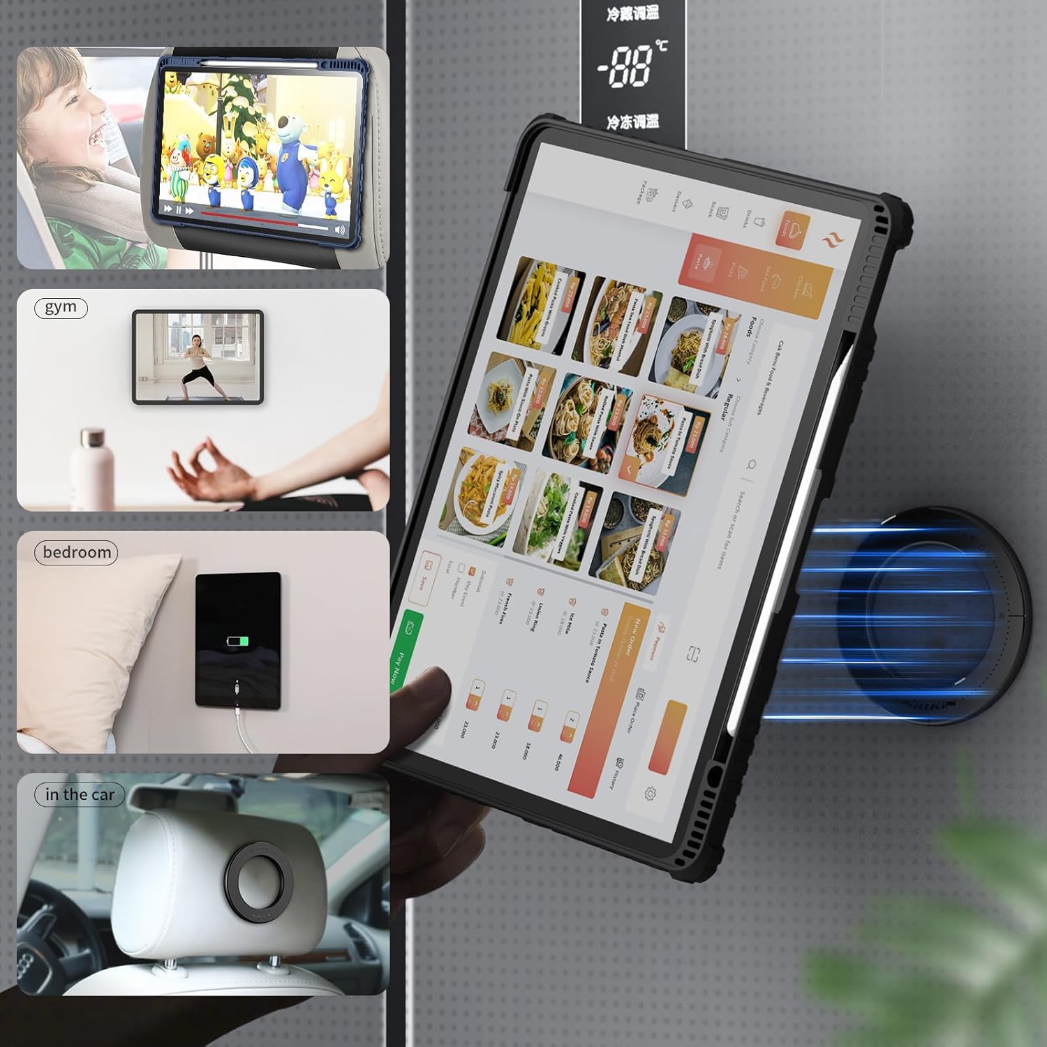 Nillkin FlexWing iPad Magnetic Adjustable Tablet Stand Magsafe Grip with SnapHold Ultra Wall Mount Fit for iPad Pro 11/13 Air 11 M3 M2 and Other Tablet e-Reader (Black, for Over 11-13 inch Device)