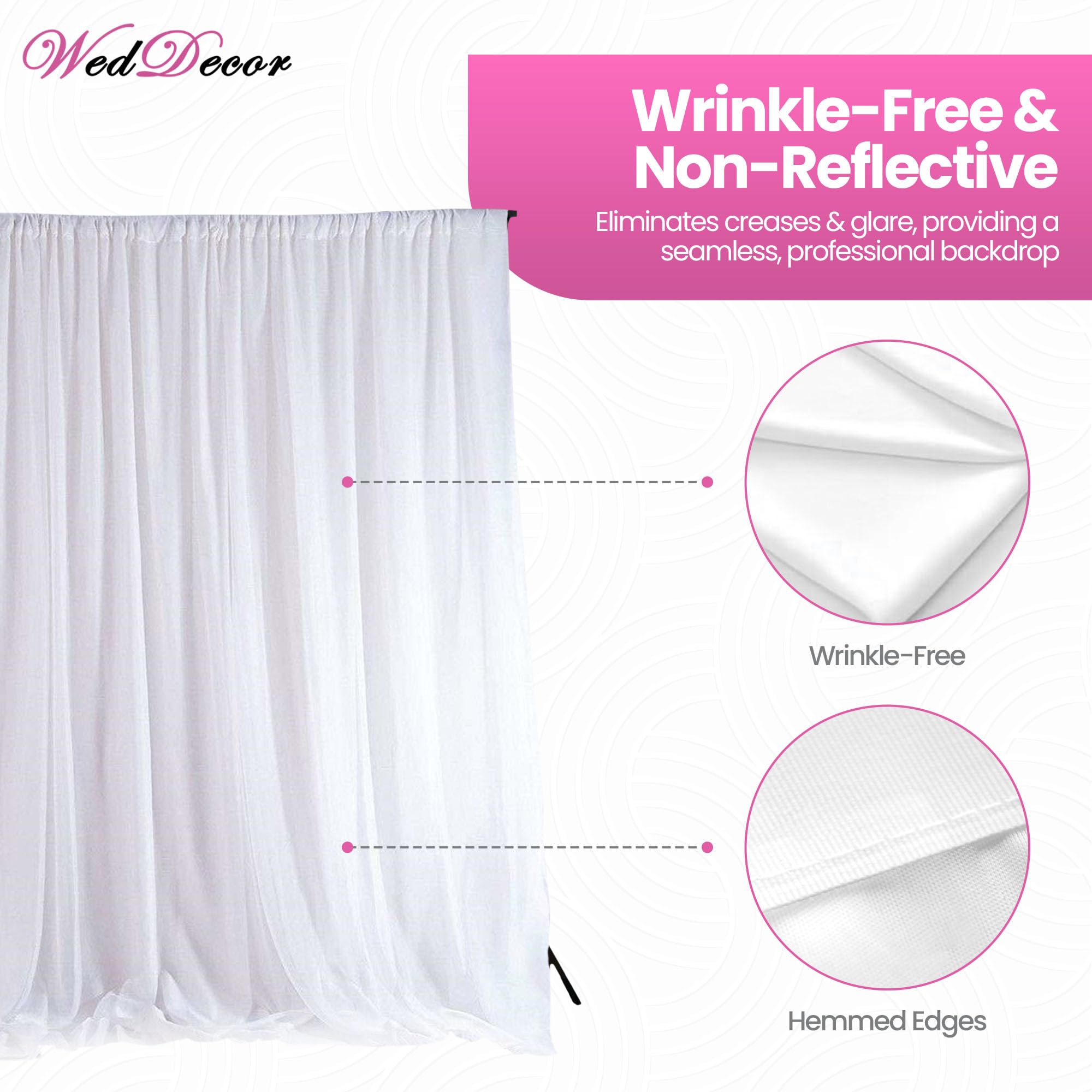Weddecor Blanc Glace Soie Backdrop Rideaux sans Guirlande pour Mariage, Fête, Anniversaire, Événement, Noël, Photo Studio,Spécial Festival,Décoration de Vitrine,3 X 3 Mètres - sans Guirlande, 3 x 6m