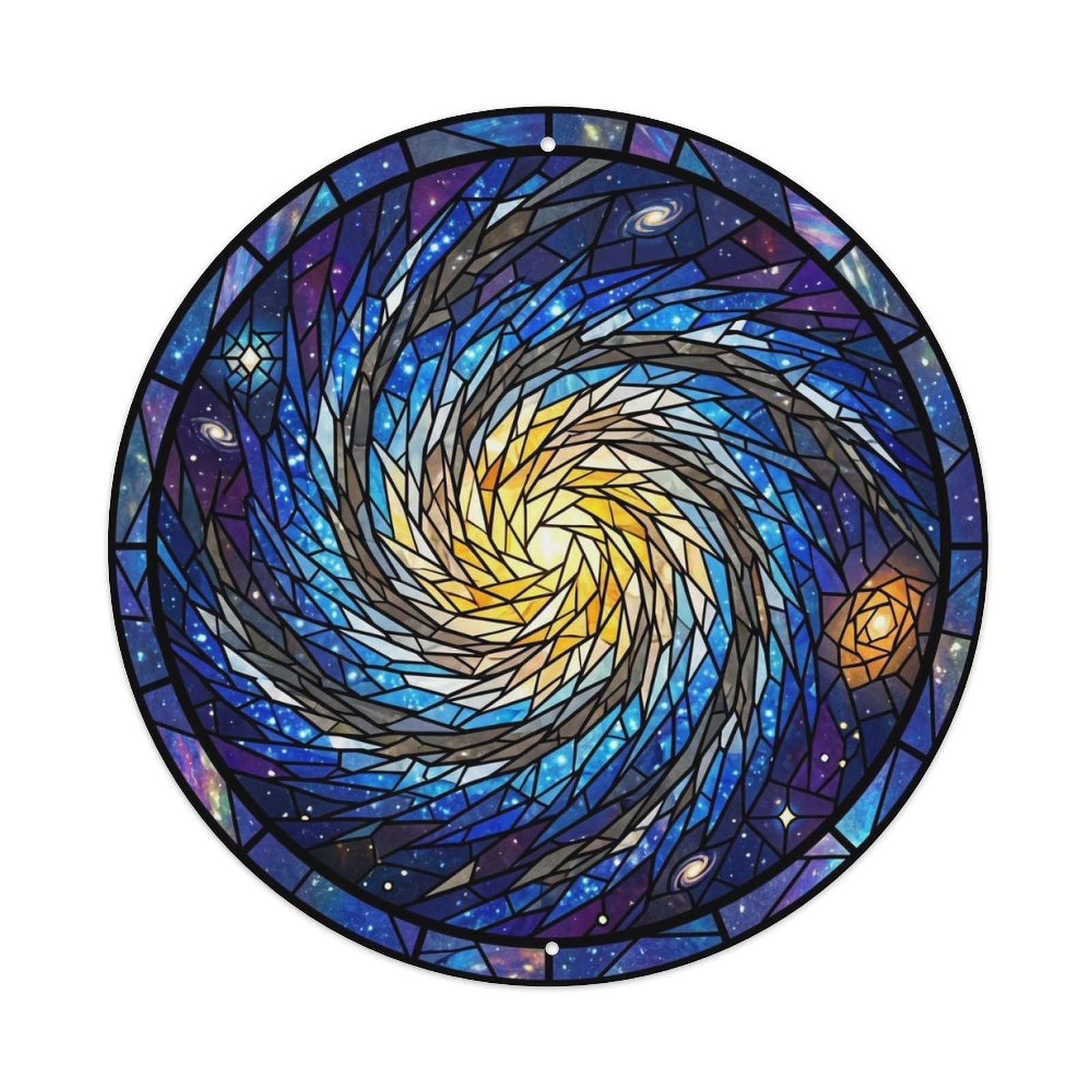 Spiral Galaxy Portal Stained Glass Nebula Cosmic Celestial Metal Tin Sign Plaque Wall Decor for Cafe, Man Cave, Club Bar, Office, Home Garden Round Metal Poster 8x8Inch