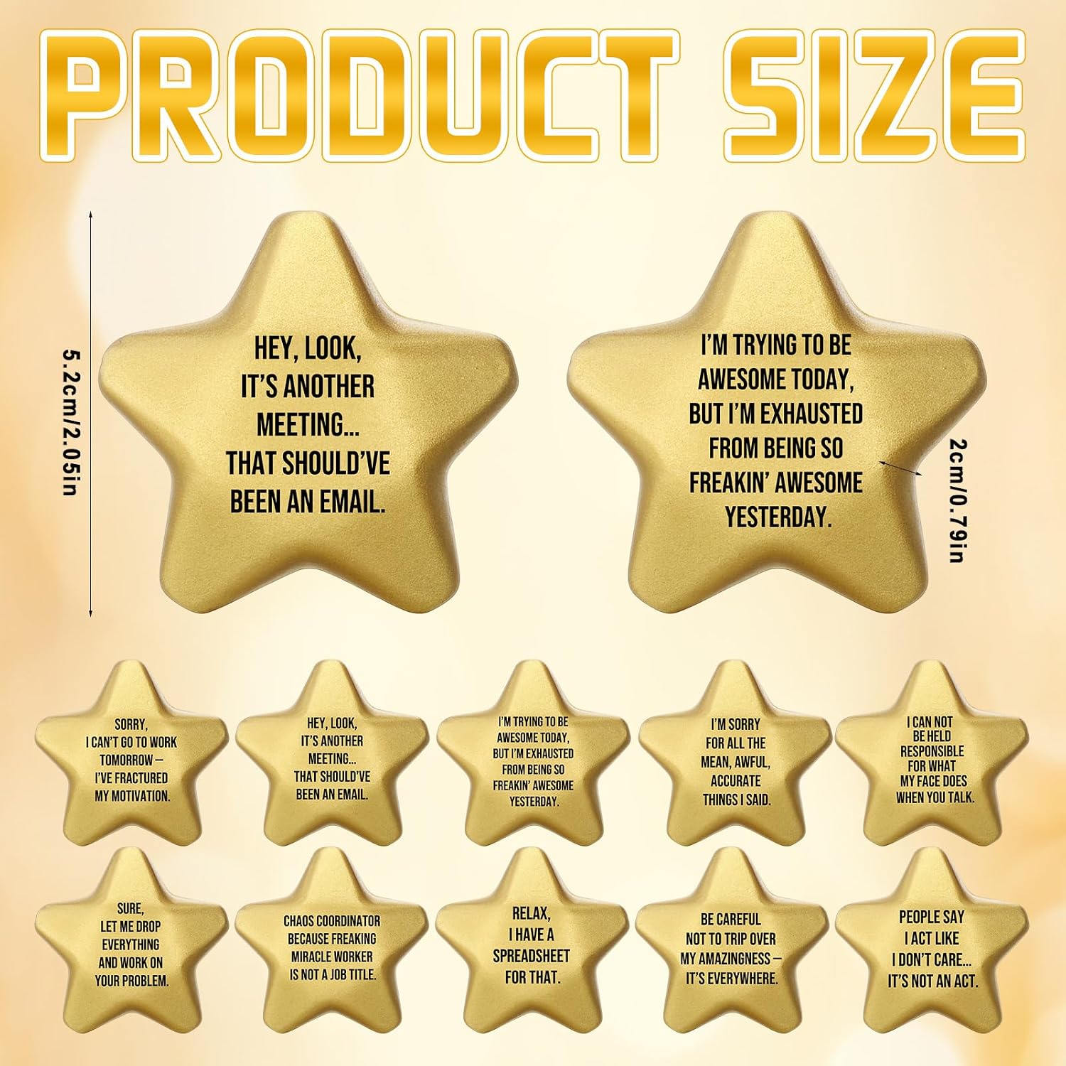 Poen Funny Stress Ball Gift for Employees Coworkers Adults Sarcastic Snarky Humor Quotes Foam Ball Office Negative Passive Stress Relief Employees Appreciation Staff Team Desk(Pentastar,Gold,30 Pcs)