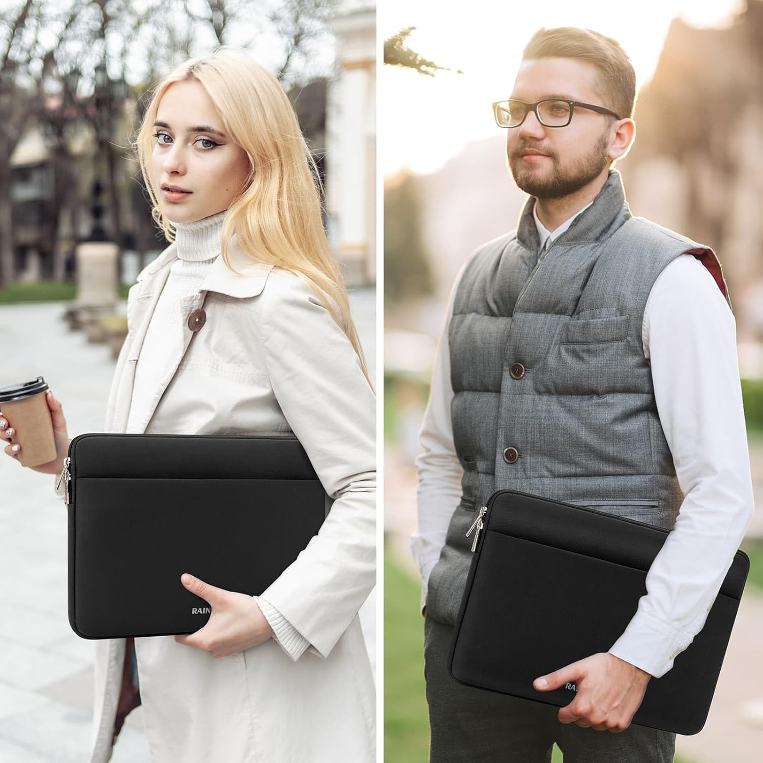 RAINYEAR Laptop Sleeve Case 17 Inch, Protective Portable Case with Front Pocket, Briefcase Handbag Computer Carrying Bag Laptop Bag Compatible for HP/Dell/Lenovo/Asus/Acer, Black - Image 7