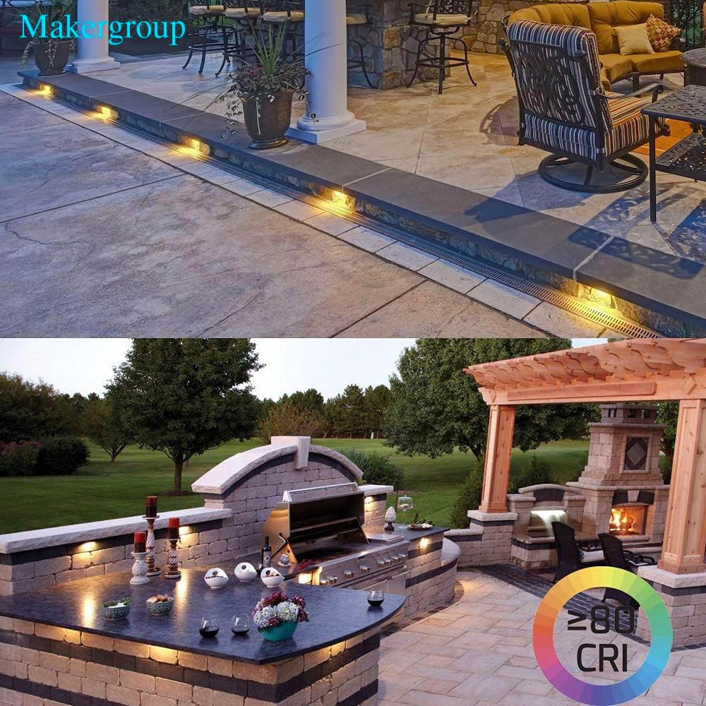 LED Deck Lights 12V Low Voltage 7" Hardscape Lights Perfect for Outdoor Kitchen Landscape Lighting Step Deck Paver Rock Lights Retaining Wall Lights Warm White 2700K 1.5-Watt