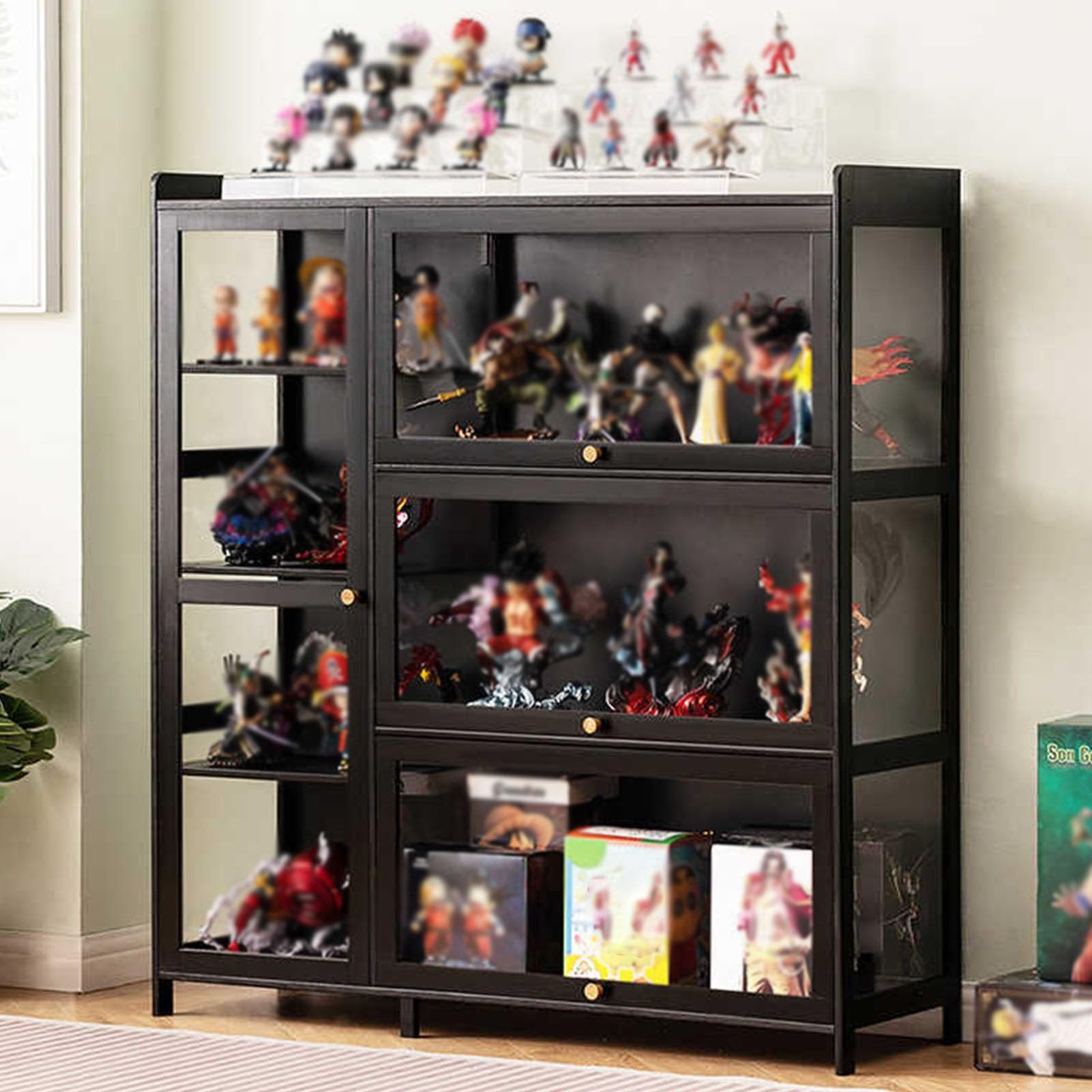 EFGETD 5 Doors Collectibles Display Case, Hoverable Clear Acrylic Cabinet Door Bamboo Display Cabinet Living Room Sealed and Dustproof(4 Doors 100cm)