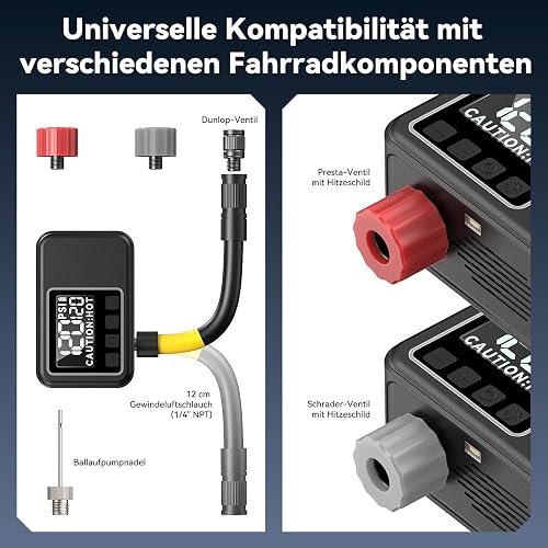 Pompe à Vélo Électrique, Pompe à Vélo Mini avec Manomètre, Pression Maximale de 120 Psi, Arrêt Automatique et Valves Presta et Schrader pour VTT, Vélos de Course, Etc (Produit Phare) - 5
