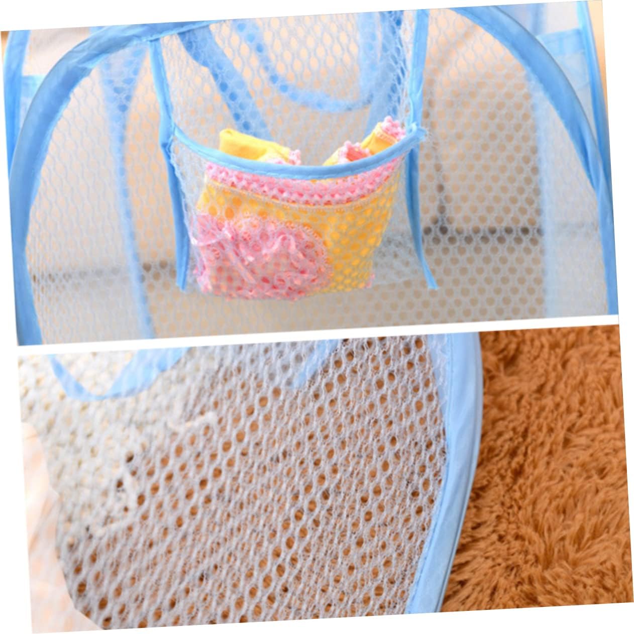 VICASKY Foldable Pop Up Laundry Hamper Basket for College Dorm Pink Breathable Mesh Clothes Storage with Side Pocket and Handles Easy Open Collapsible Laundry Basket for Small Apartments