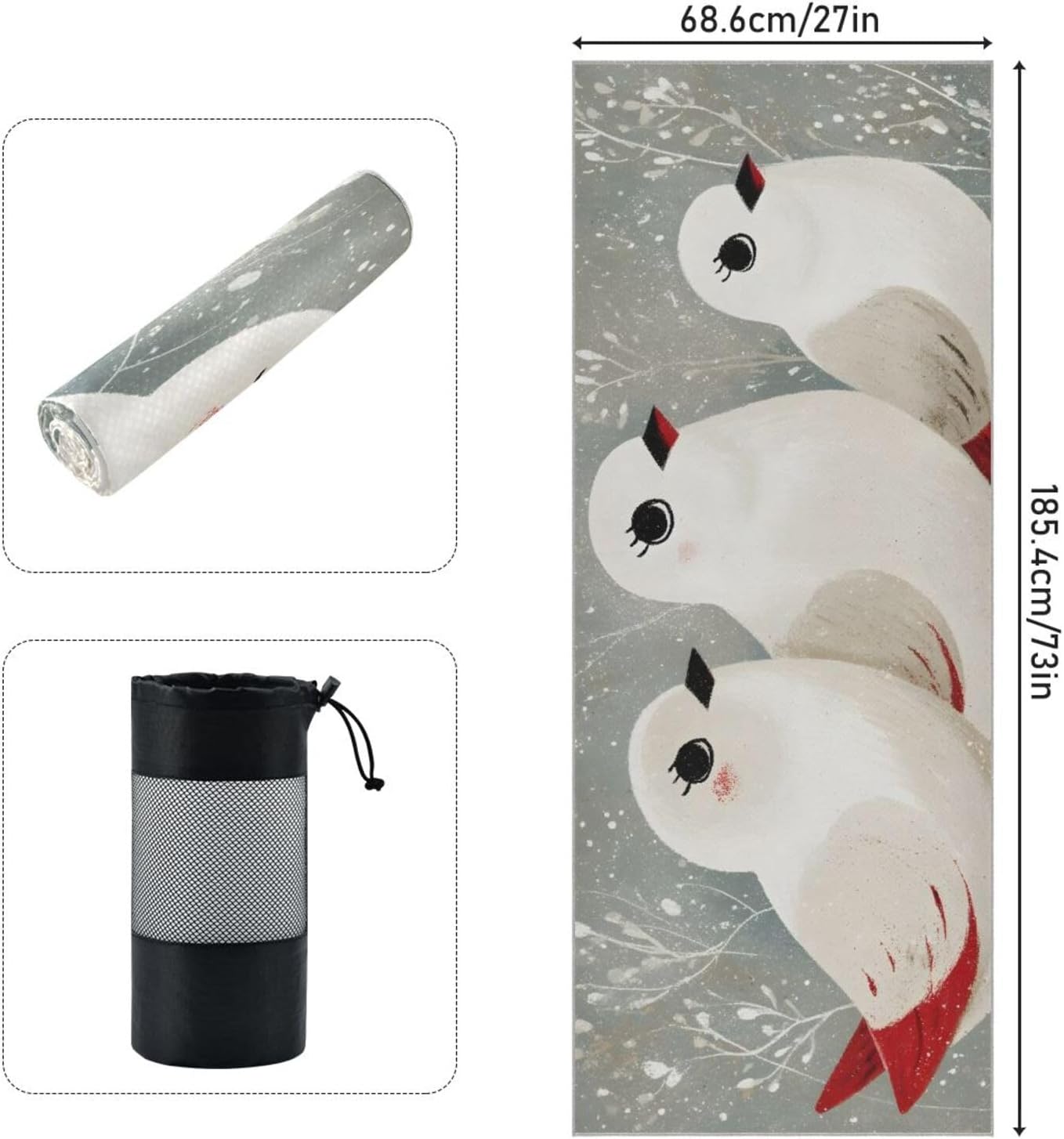 Hot Yoga Towel Birds Cute Winter – Stylish, Non-Slip, Grip Dot, Super Absorbent, 27" x 73" - Yoga Mat Towels for Exercise