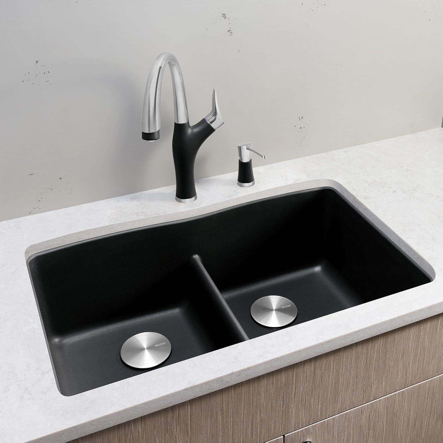 BLANCO, Anthracite 442075 DIAMOND SILGRANIT 50/50 Double Bowl Undermount Kitchen Sink with Low Divide