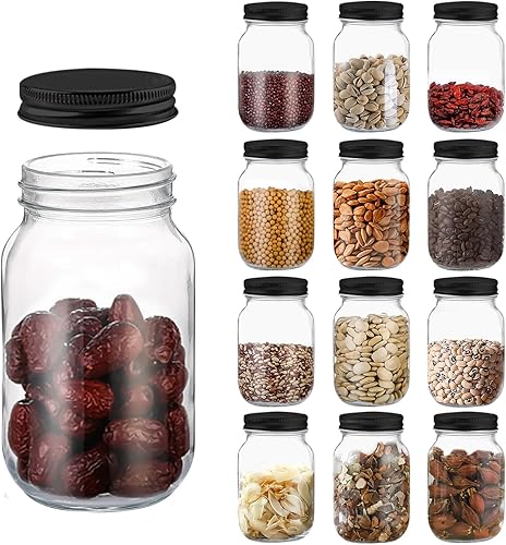 novelinks Tarros de plástico transparente de 32 onzas con tapas herméticas, tarros de plástico de 32 onzas con tapas para almacenamiento de cocina y