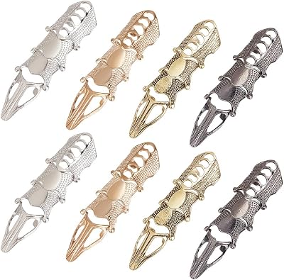 8Pcs 4 Colors Finger Claws Alloy Finger Protectors, Punk Full Armor Knuckle Joint Claw Finger Ring Set, Steampunk Accessories Full Finger Ring for Jewelry Halloween Cosplay Party