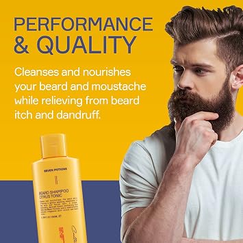Seven Potions Beard Shampoo for Men — Gentle, Cleansing Beard Wash for a Clean Beard with No Beard Itch — Natural, Vegan, Cruelty Free — Citrus Tonic (250 ml)