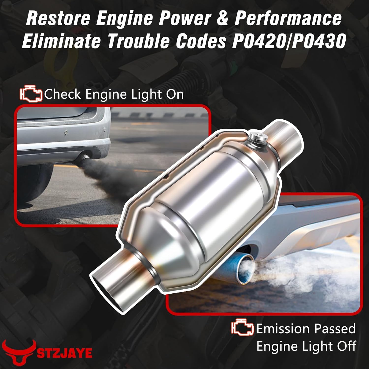 2.5 inch Inlet/Outlet Catalytic Converter with Heat Shield, Universal Direct-Fit Cat Convertor 2.5" Catalyst Converter Automotive Replacement with O2 Port 15" Length (EPA Compliant)