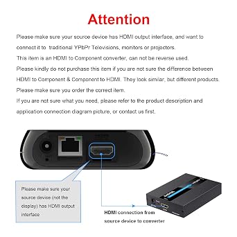 Aluminum 1080P HDMI to YPbPr/5RCA Scaler Converter, Support 480i 576i Component Output