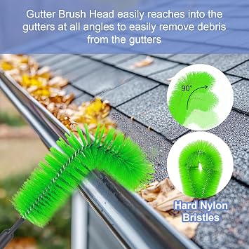 Gutter Cleaning Tools from Ground - 10.5FT Long Adjustable gutter Cleaner & Brush, No Ladder Needed | Rain Gutter Cleaning Tool Makes it Easy To Clean Leaves, Branches And Debris from Gutters