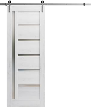 Quadro 4088 Barn Door 42 x 96 in, Nordic White Solid MDF Core, Sliding Interior Door Slab with 6.6 FT Silver Rail Hardware Included