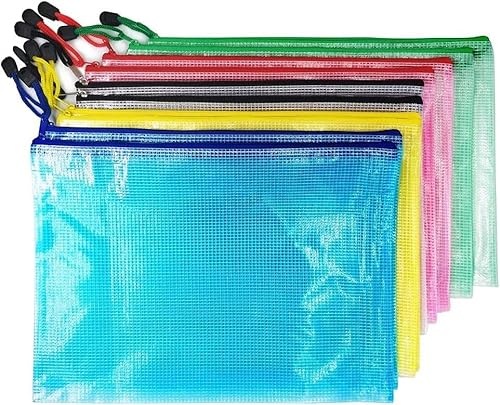 A4 判 PVC 製 ジッパー式ファイル袋 メッシュ網目 撥水機能 ファイルケース 新聞・雑誌・現金収納用 ファスナ付き