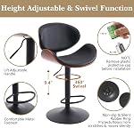Kidol & Shellder Black Bar Stools with Curved Back Modern Swivel Adjustable Counter Height Bar Chairs Faux Leather Upholstered Bentwood Barstools for Kitchen Island, Single Pack