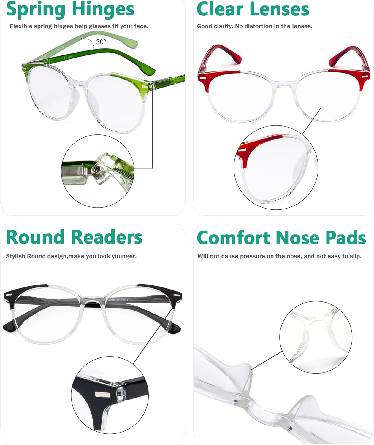 Eyekepper Stylish Ladies Oversized Reading Glasses - 4 Pack Large Round Readers for Women +1.25