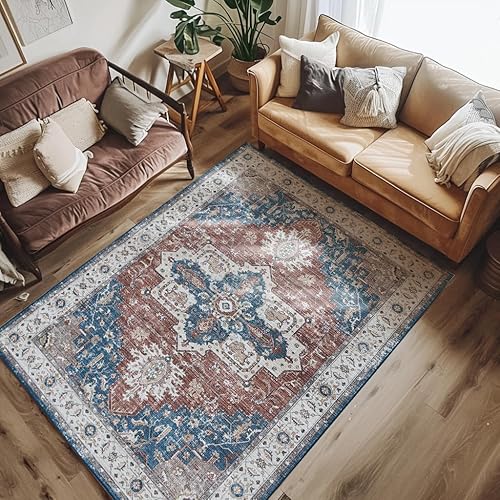 Vista 63 de jinchan Alfombra lavable de 8 x 10 pies, diseño tribal de pelo bajo, resistente a las manchas, alfombra bohemia envejecida, alfombra suave de lana