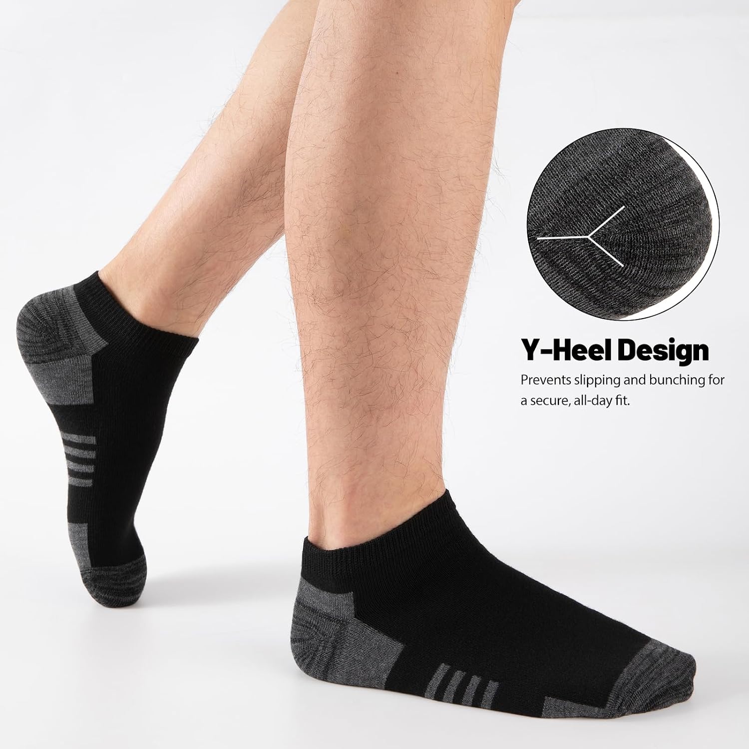 20 Pairs Men's Ankle Socks - Breathable Soft Daily Thin Black White Grey Sock, Size 8-12 Bulk Pack