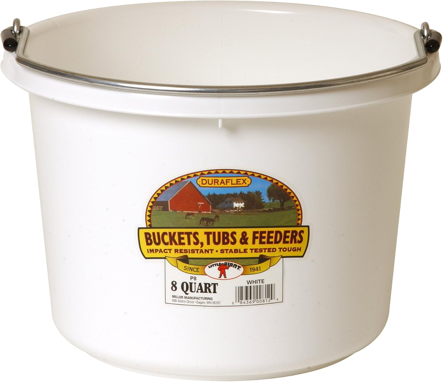 Little Giant P8WHITE Dura Flex Plastic Bucket for Livestock, 8-Quart, White