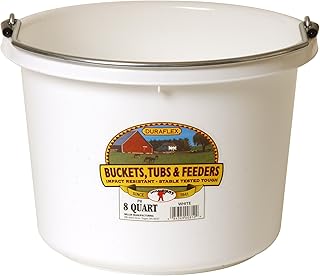 Little Giant P8WHITE Dura Flex Plastic Bucket for Livestock, 8-Quart, White