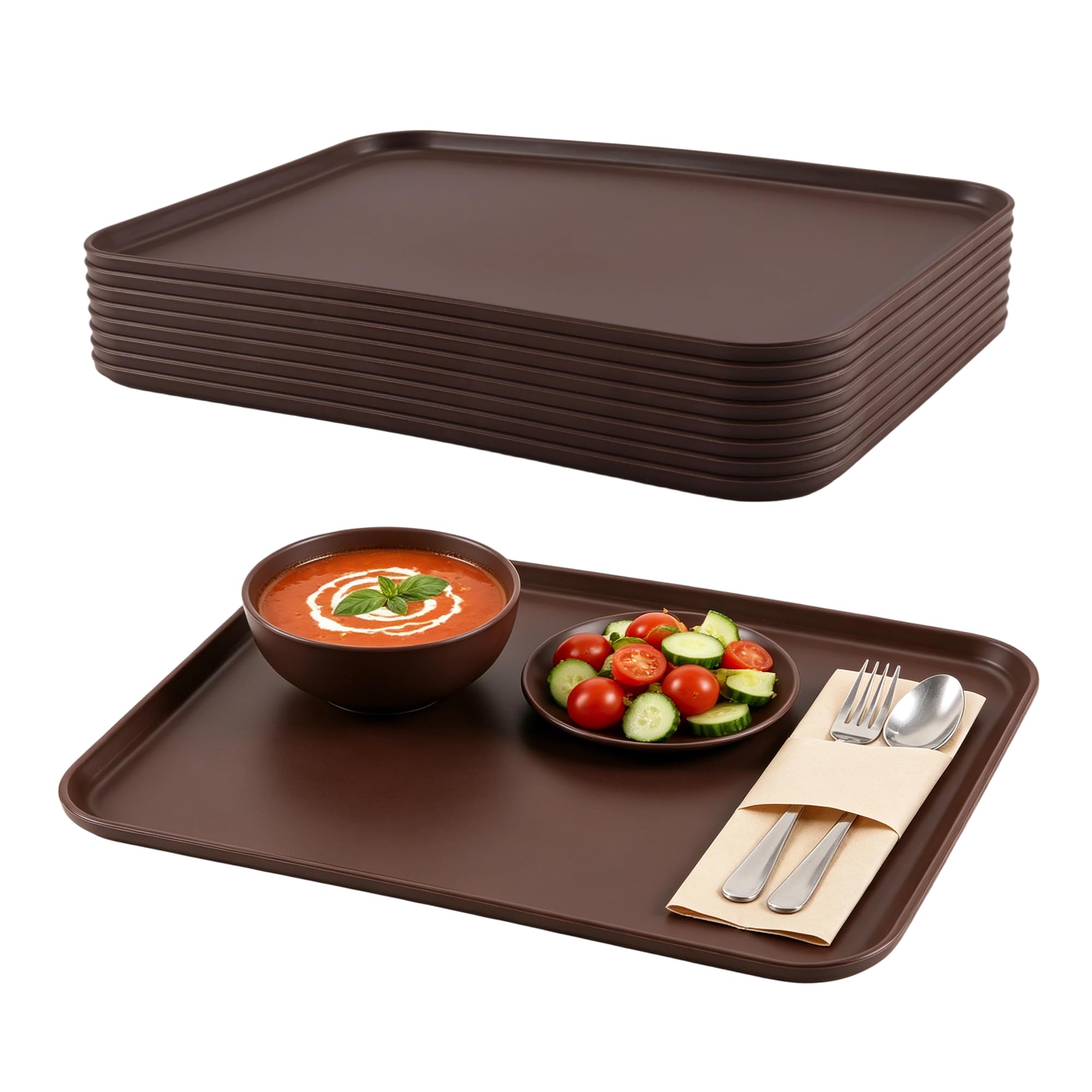KEILEOHO Confezione da 8 vassoi in plastica per fast food, grandi, marrone, 43 x 30,5 x 1,5 cm, per ristoranti e bar