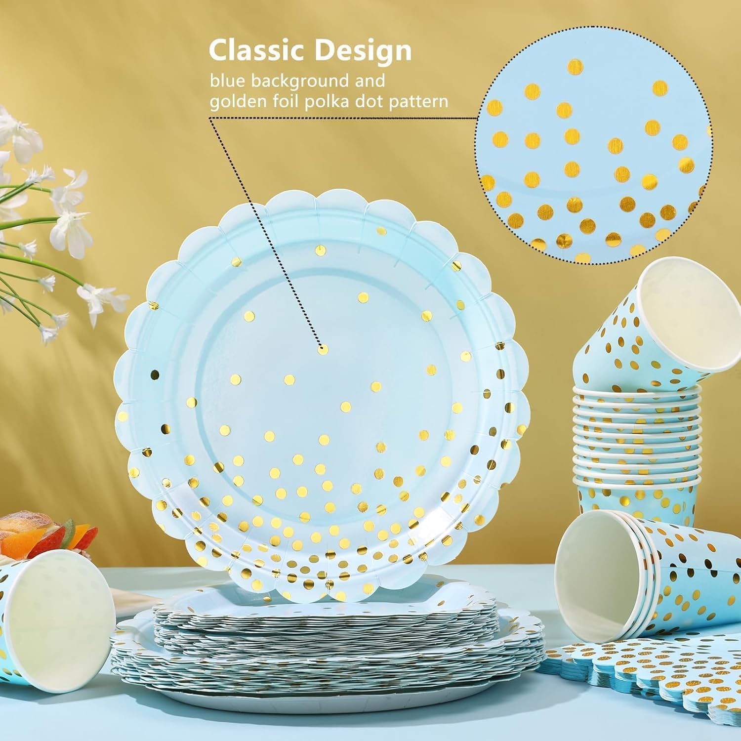Blue and Gold Party Decorations 175PCS Light Blue Paper Plates and Napkins and Cups With Blue Plastic Forks Knives Spoons for Wedding Birthday Party Baby Shower Decorations Boy - Image 3