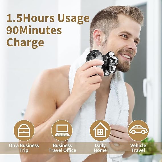 SHPAVVER Head Shavers for Bald Men: 5-in-1 Electric Razor - IPX7 Waterproof Shaving Grooming Kit for Balder - Turbo Speed & Precision Blades (Gray Black)