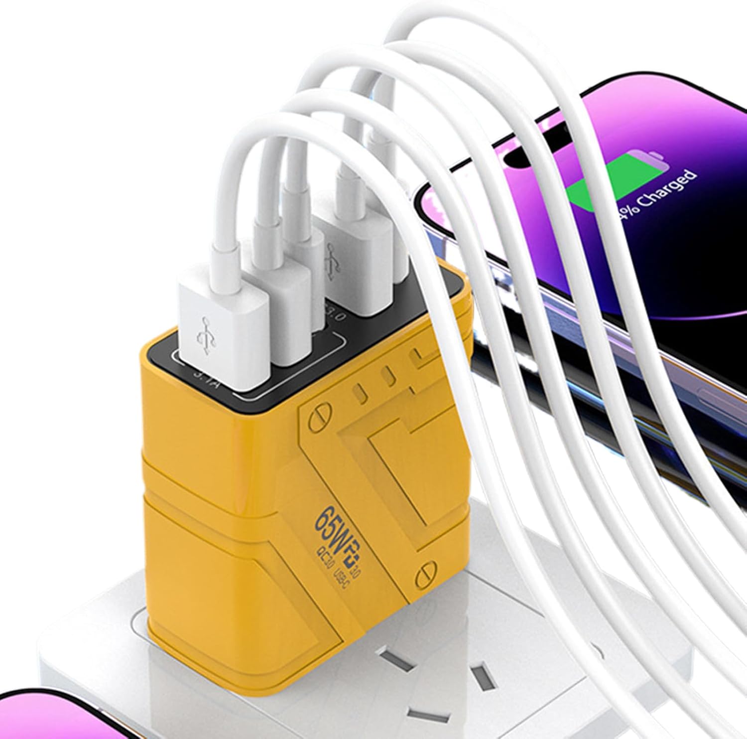 di Carica,Adattatore Di Alimentazione 65W 5 Porte Con Protezione Da Sovratensione – Caricabatterie USB – per l’Utilizzo in Casa, in Ufficio, durante i Viaggi ei Viaggi di Lavoro