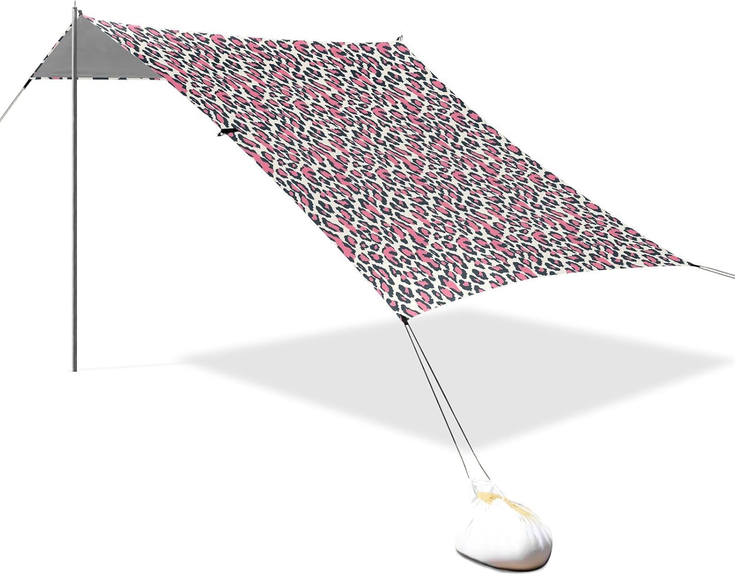 ALAZA Pink Leopard Print Cheetah Beach Tent Sun Shelter UPF50+ Protection Beach Shade Canopy w/ 4 Sandbags for Outdoor Camping, Fishing, Backyard Fun, Picnic, 10x9 ft
