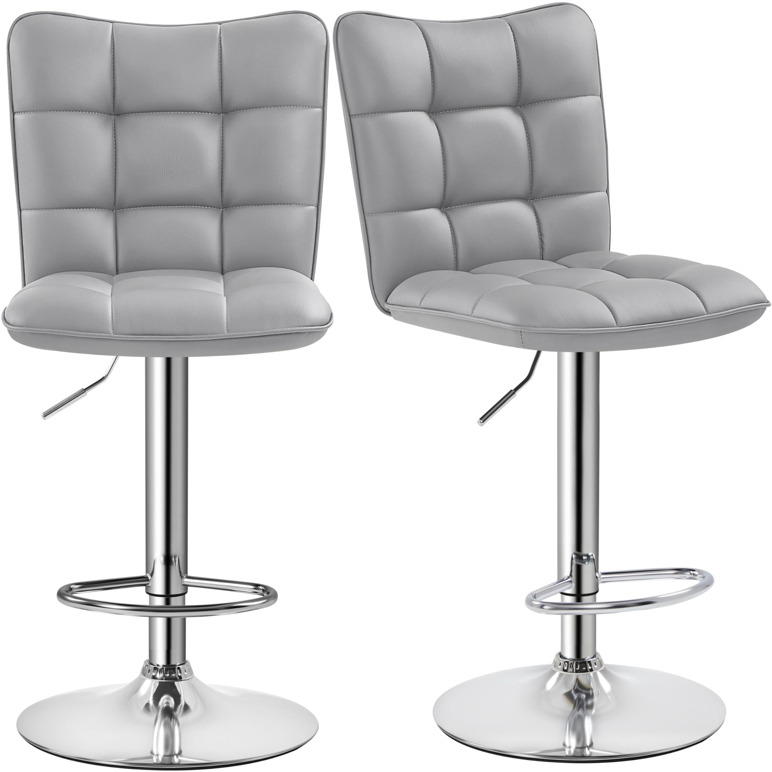Yaheetech Juego de 2 Taburete de Bar Taburete de Altura Ajustable 92,5-113 cm Taburete Industrial Metal Silla de Cocina Tasburete Alto para Cocina Bar Comedor Gris Claro