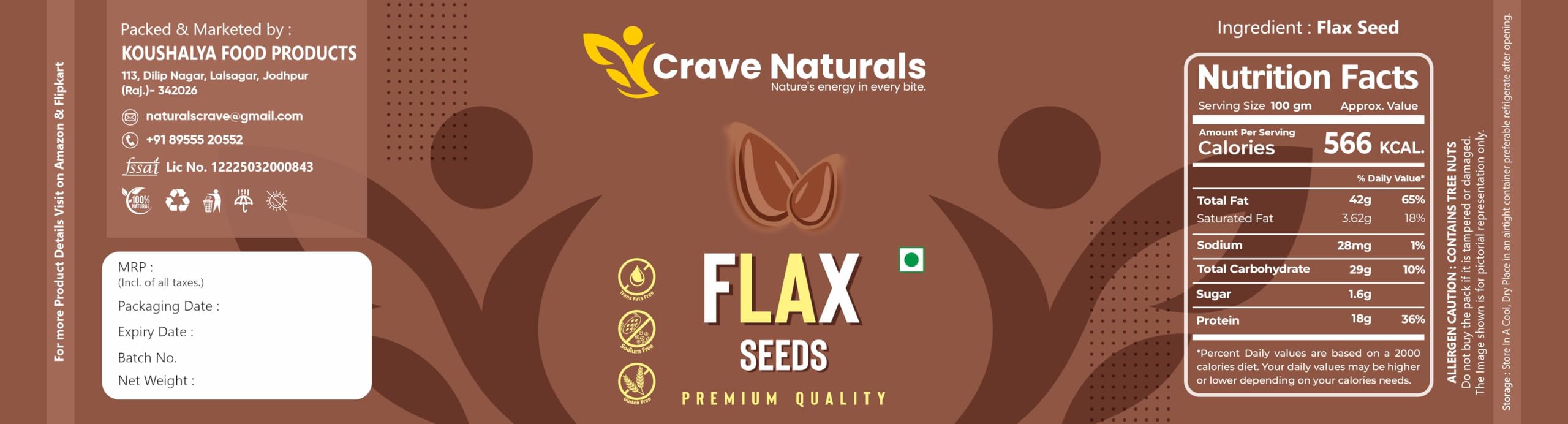 Crave Naturals Flax Seeds (Alsi Seeds) | 100% Natural & Raw Seeds for Eating | Rich in Omega-3 & Fiber | Healthy Superfood for Weight Management & Rich in Protein | 250g 2
